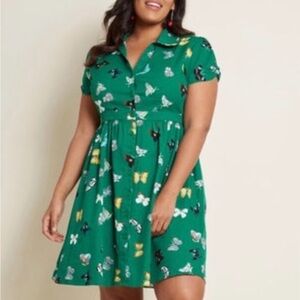 Modcloth Green Butterfly Print Dress